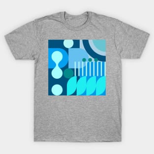 Modern Abstract Geometric Bauhaus Doodle Indigo Aqua Style T-Shirt